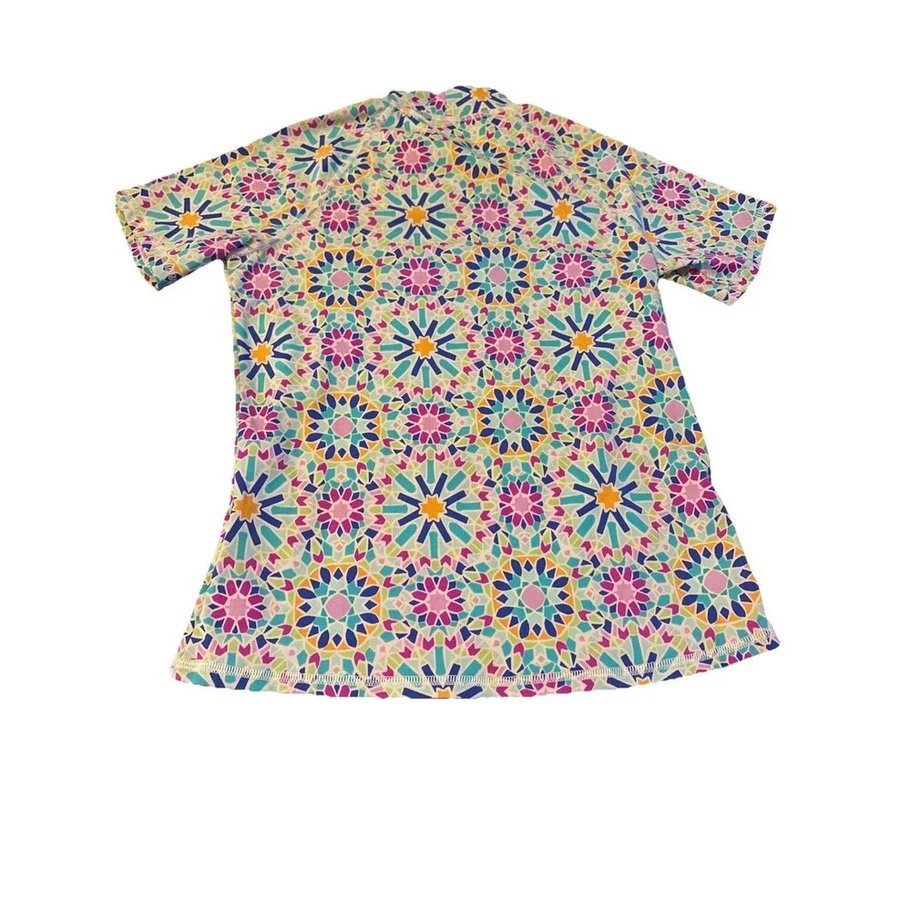 Lands End Girls Rashguard Top Size 10 Floral Multicolor Short Sleeve